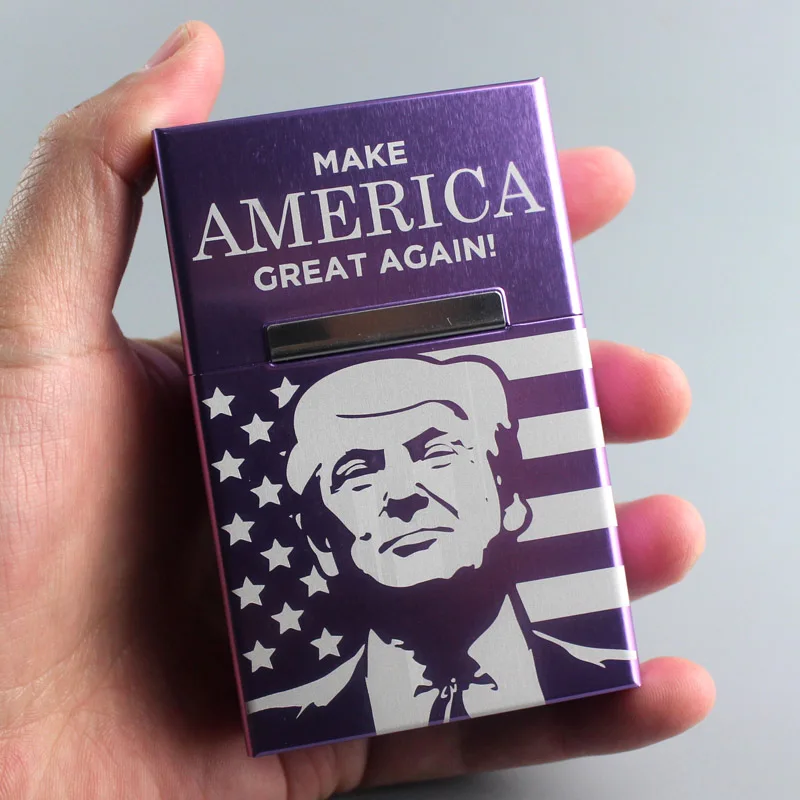 Trump Purple Металлический чехол для сигарет, раскладушка, алюминиевый сплав, коробка для сигарет, курительная коробка, подарок, президент США, Дональд Джей Трамп, производные продукты - Цвет: Trump Purple