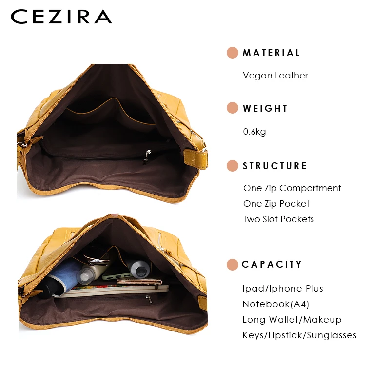 CEZIR роскошная кожаная сумка-хобо через плечо из Веганской кожи, женская модная дизайнерская сумка на плечо с карманом на молнии, большая сумка из мягкой искусственной кожи, женская сумка-мессенджер