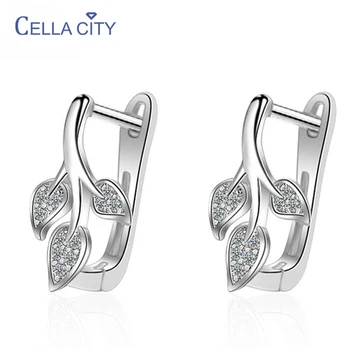 

Cellacity Leaf Modeling Earrings for Women Fashion 925 Sterling Silver Fine Jewelry AAA Zircon Plant Delicate Female Ear drops