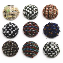 10pcs 27mm Tweed Plaid Fabric Flat Back Button Home Garden Crafts Cabochon Scrapbooking Clothing Accessories