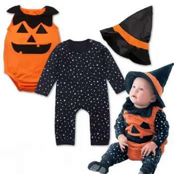 

3Pcs/set Children's Halloween Performance Costume Baby Pumpkin Jumpsuit with Hat