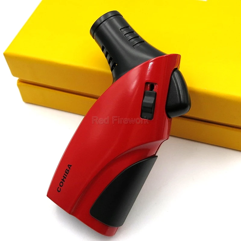 COHIBA металлическая Мини карманная ветрозащитная Зажигалка для сигар 3 струйный синий фонарь для сигарет портативные Зажигалки W/портсигар