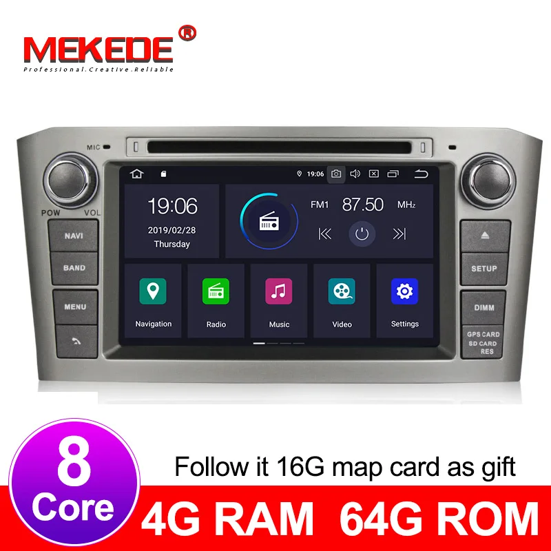 Android 9 0 8 ядерный 4G ram 64G rom автомобильный DVD мультимедийный плеер для TOYOTA AVENSIS 2005-2007