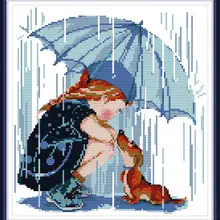 T-Girls and dog in the rain Набор для вышивания крестиком aida 14ct 11ct Печать холст вышивка крестом es рукоделие вышивка RA244