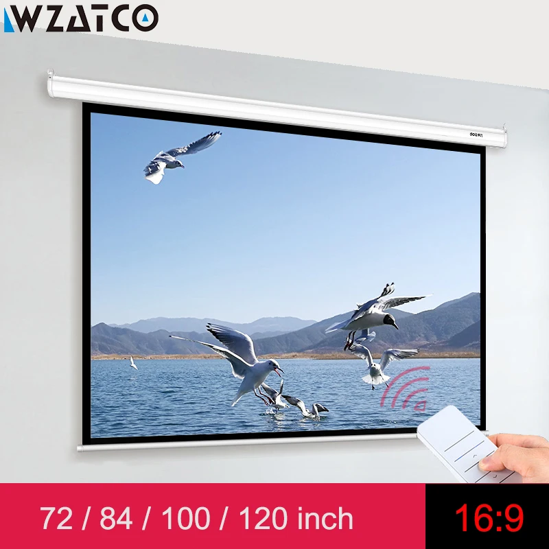 WZATCO Электрический проекционный экран 72 &quot84" 100 &quot120 дюймов 16:9 с дистанционным