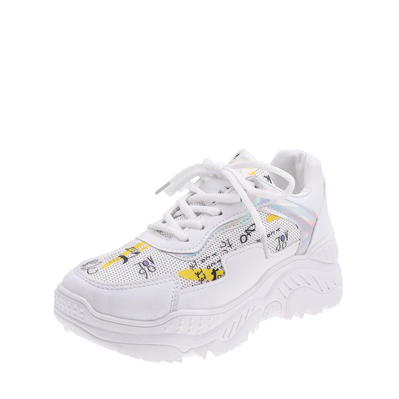 Женские кроссовки на массивной платформе повседневные желтого цвета танкетке