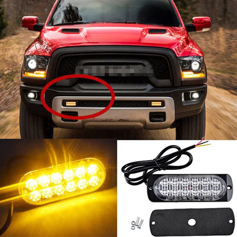 

12LED Car Side Strobe Light 12V-24V Hazard Warning Signal Lamp Car Truck Trailer Grill Flashing Breakdown Emergency Stop Light