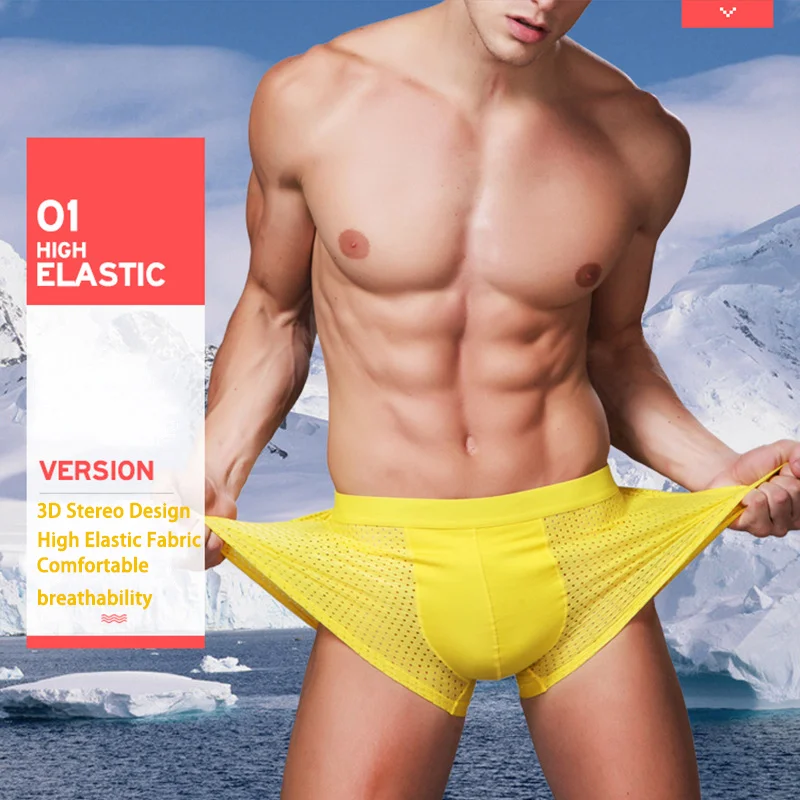 

New Arrival 2019 Plus size Solid Sexy Men Boxer Underwear Mesh Men Underpants Boxers Shorts Panties