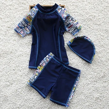 

1-11 Years Boys Swimsuits Kids 2PCS Swimwear Sun Block Short Sleeve T-shirt+Trunks Children Swimwear Boy Beachwear Bathing Suits