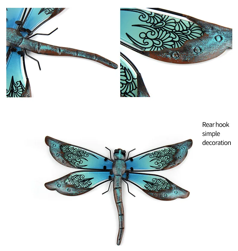 Metal Dragonfly Wall Artwork for Garden Decoration Miniaturas Animal Outdoor Statues and Sculptures for Yard Decoration