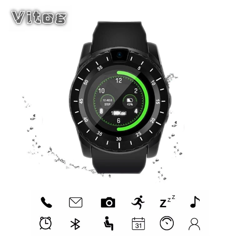 

Smartwatch Bluetooth Fitness Tracker Camera SIM Card Message Calls Reminder for iphone and men android Huawei PK V8 Smart watch