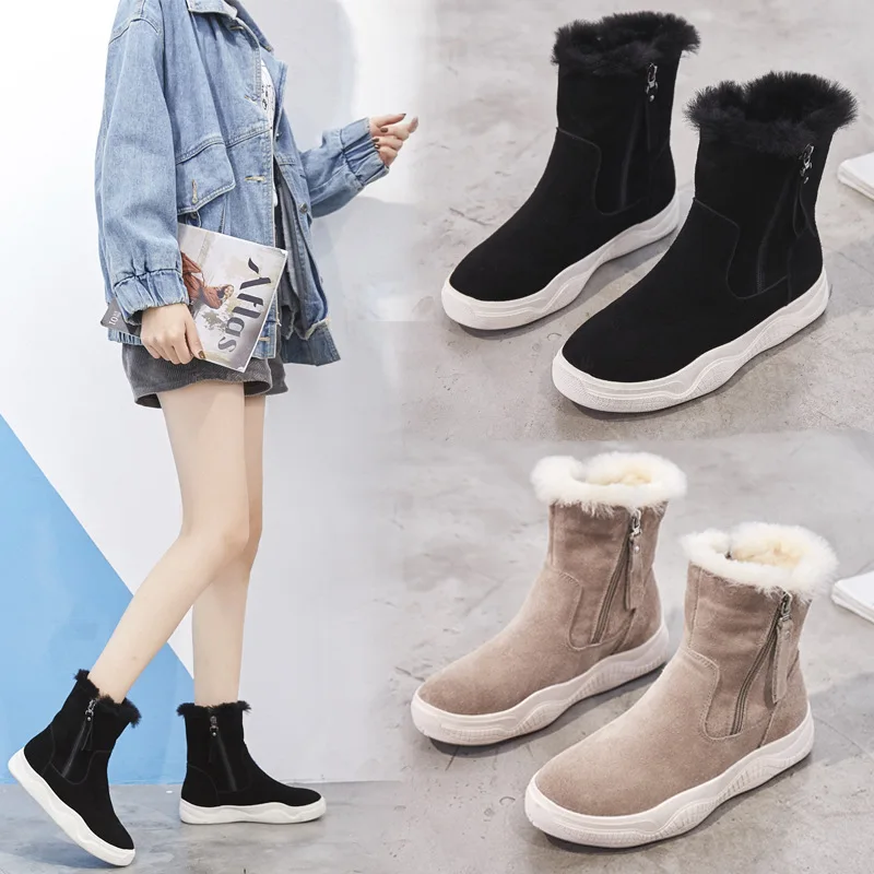 

Snow Boots Women's 2019 Winter New Style Short Thick Bottomed Furry Martin Short Boots plus Velvet Casual Korean-style Versatile