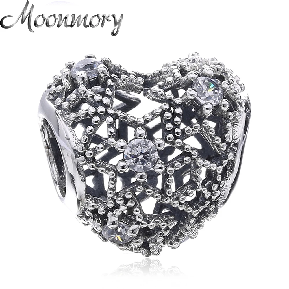 Moonmory Blooming Heart 925 Sterling Silver Charm With Clear Zircon Fit Brand Bracelet DIY Jewelry Making 2017 Autumn Bead | Украшения и