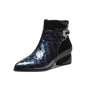 

Elegant Women Ankle Boots Pointed Toe Med Heels Office Prom Shoes Woman Warm Autumn Winter Chelsea Boot Cow Leather