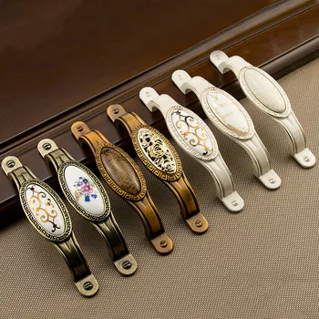

JD Antique Vintage Wardrobe Door Knobs Zinc Alloy Ceramic Cabinet Handles Drawer Knobs European Style Furniture Handle Hardware