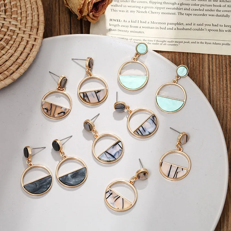 

Minimalist New Fashion Earrings Statement Jewelry Round Geometric Drop Earrings Circle Stone Korean Earrings For Women