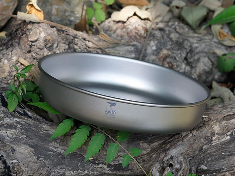 Keith Ti8702 Ultralight Titanium Plate Outdoor Camping Cookware Dishes Eco-Friendly Kitchenware Dinnerware Tray 1L 150g D210mm