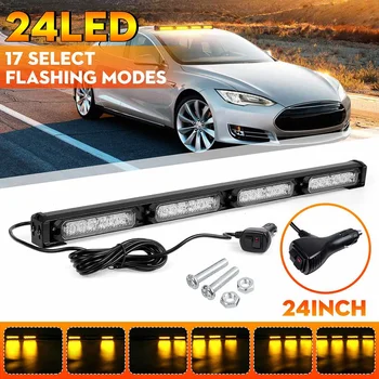

24 LED Amber 24" Truck Car Emergency Safety Warning Alarm Lightbar Flash Strobe Light Bar 17 Flashing Patterns Waterproof 12/24V