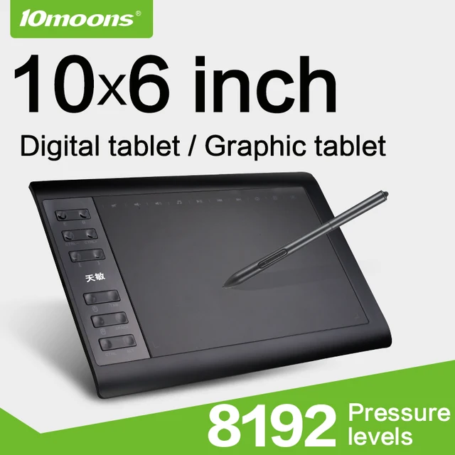 10moons 10x6 Inch Graphic Drawing Tablet  8192 Levels  Digital Tablet  No need charge Pen 2