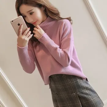 

2019 Autumn New Style Turtle-Neck Sweater Female Student Korean-style Pullover Long-Sleeve Knit Base Shirt Loose-Fit Versatile T