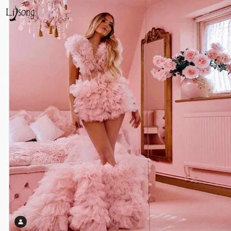 2020 Sweet Pink Tiered Tulle Evening Formal