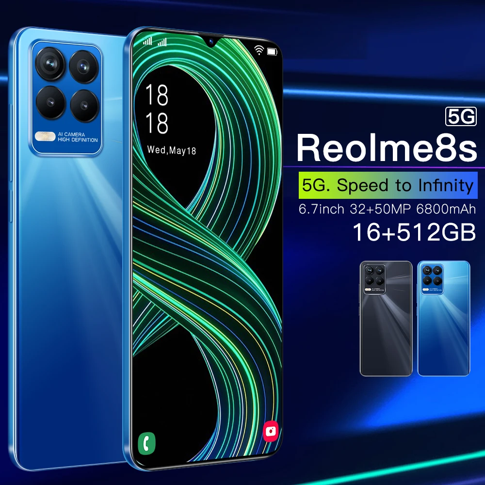 Reolme8s 5G smartphone 16GB+512GB 6.7-inch water drop screen 6800mAh phone Android 11 gaming phone