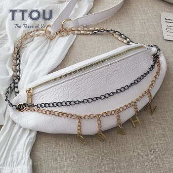 

TTOU Fashion Alligator Leather Waist Female Letter Pendant Bag Autumn Women Chain Hip Pop Biker Shoulder Chest Bag Hot Sales