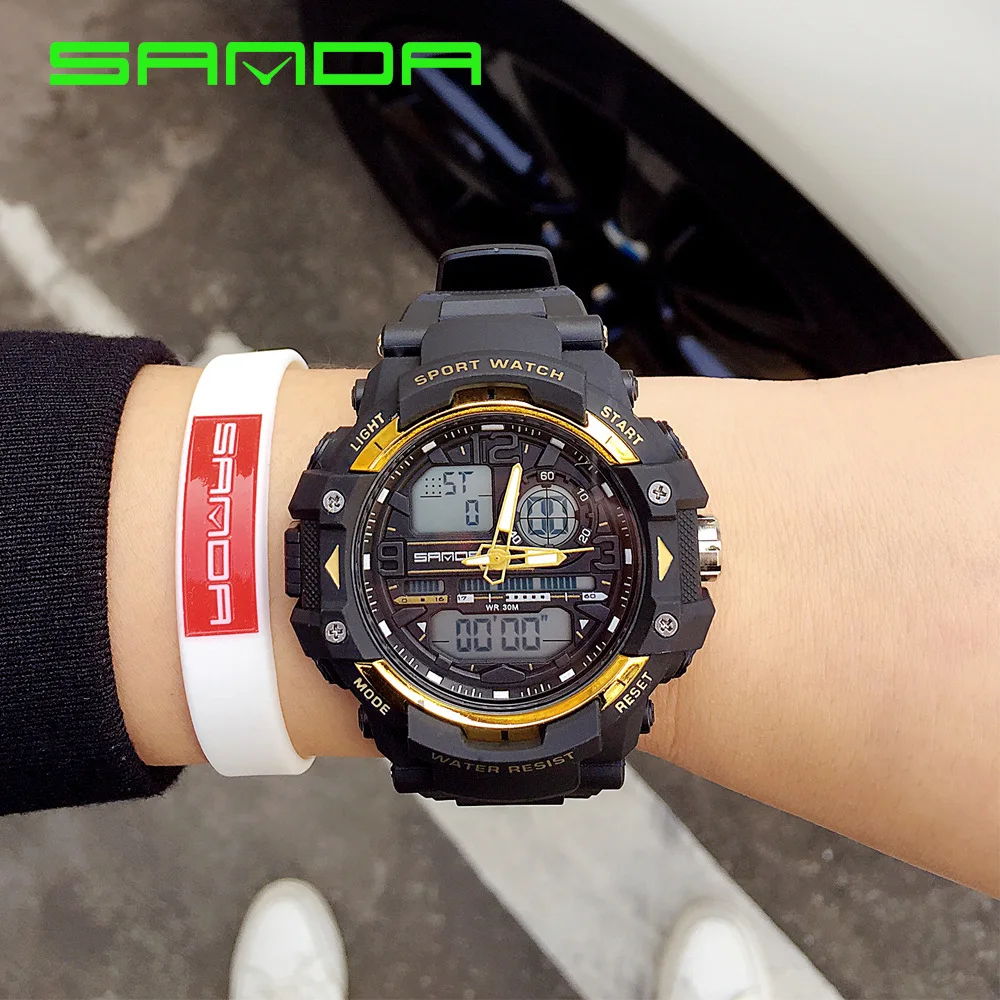 Большой Dial Relogio светодиодный Dourado двойной Дата мужские часы японский Move Мужские t
