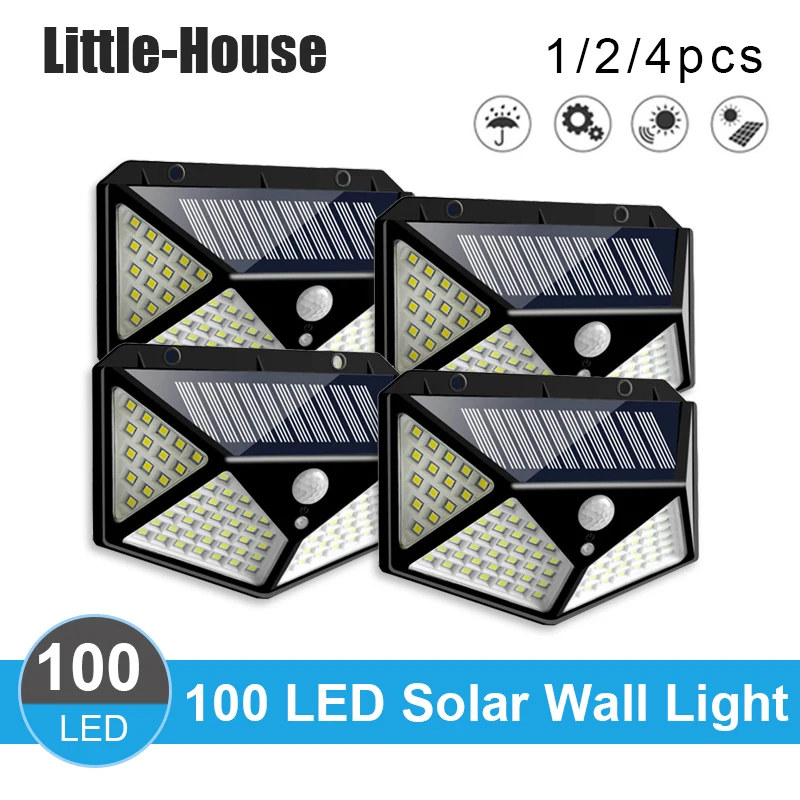 100LED Solar Power PIR Motion Sensor Waterproof Wall Light Outdoor Garden Lamps> 