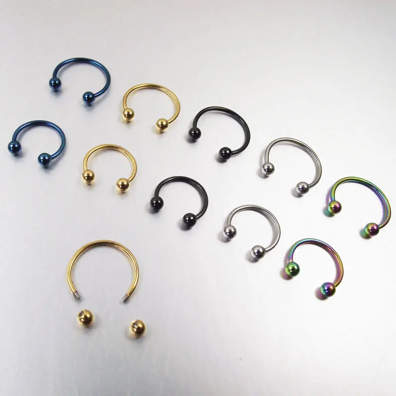 Fashion Thin Rod Stainless Steel Piercing Ornament C Round Ball Horseshoe Ring Nose Ring Universal Eyebrow Nail Lip Nail