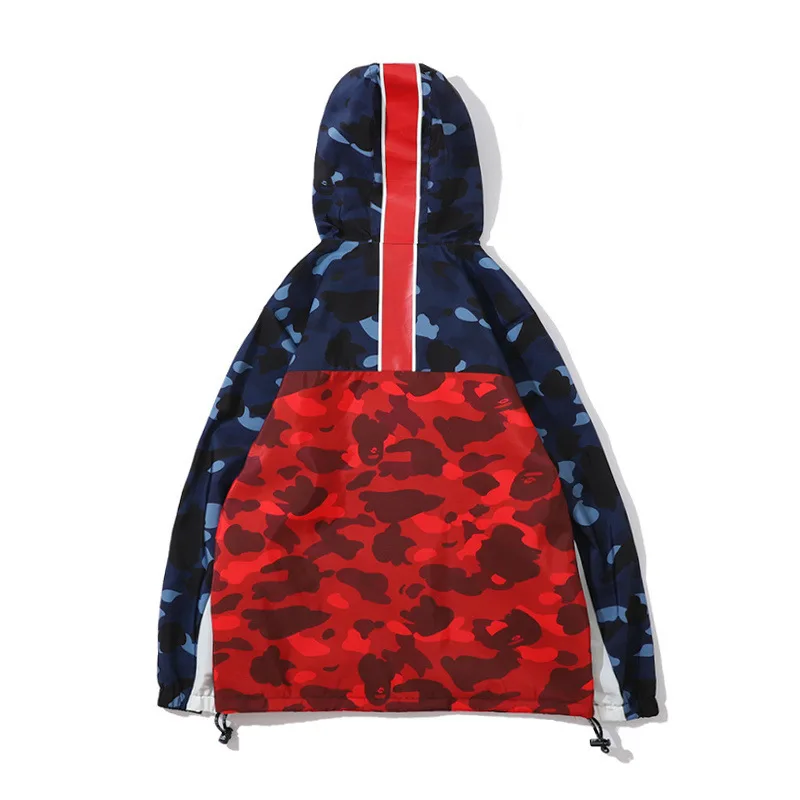 

Japanese-style Popular Brand Teenager Joint-Camouflage Blue And Red Trench Coat