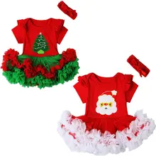 Рождественское платье для малышей комплект из 2 предметов, платье-пачка с Санта-Клаусом и рождественской елкой для новорожденных девочек+ повязка на голову, праздничный костюм для детей от 0 до 18 месяцев
