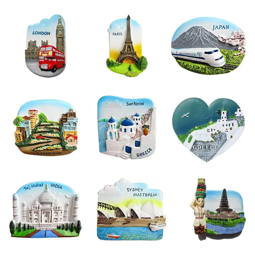 

3D Fridge Magnet Refrigerator Magnetic Stickers Worldwide Tower London Japan Greece Sydney Bali World Travel Souvenir U90A