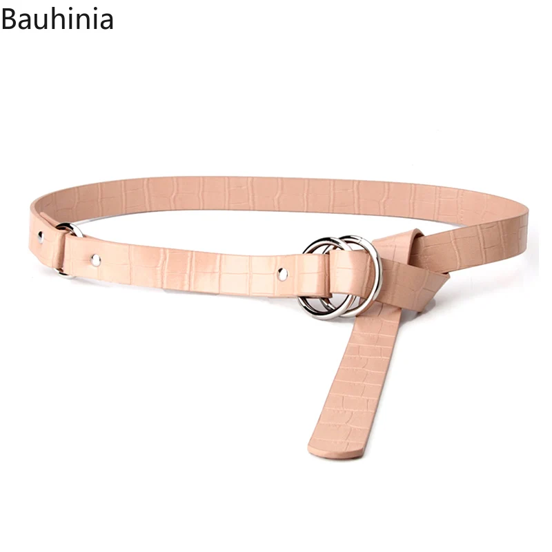 2.5x120cm Ladies Simple Retro Style Green/Khaki/Black/Camel Personality Pattern Double Ring Round Buckle Thin Belt