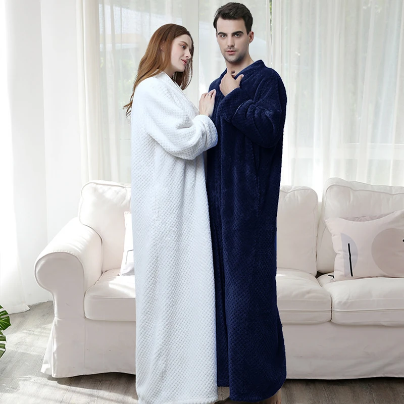 Aolamegs Men sleepwear Flannel Bathrobe Soft Long Open Zipper Sleepwear Cozy Warm Advanced Night Gown Baggy Couple Pajama Winter