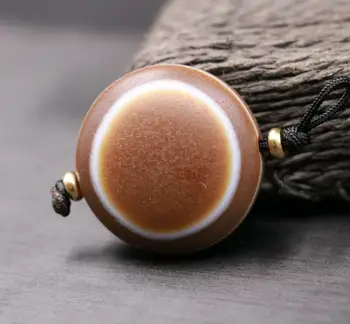 

Treasure Magic Power Magic LKbrother Power Tibetan Old Agate Coin Shape Goat Eye 2 Side dZi Bead Pendant Amulet AAA