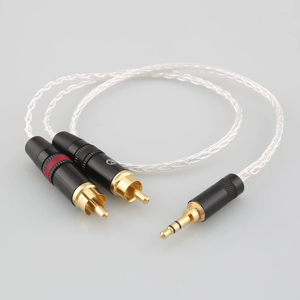 8 Cores 7N OCC Copper Silver Plated 3.5mm Stereo to Dual RCA Male Plug 2 RCA Audio Adapter Cable Hifi Audio Line New