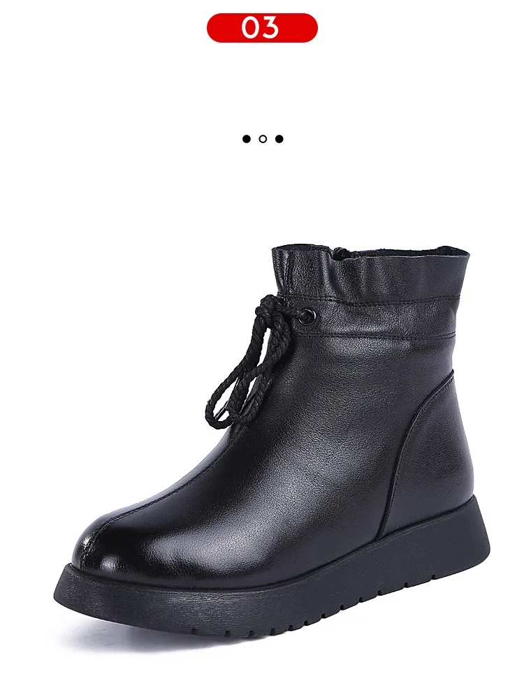 ALISHINREY Handmade Ankle Boots Soft Casual Flat Heels Shoes Woman Warm Wool Platform Ankle Boots Winter Fur Warm Flat Shoes