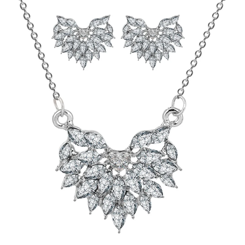 Luxury Heart Crystal Bridal Jewelry Sets Wedding Cubic Zircon Earring Choker Necklace Set African Beads | Украшения и аксессуары