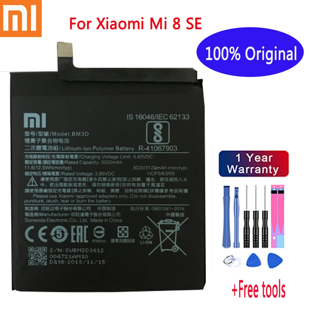

BM3D Original XIAO MI Phone Battery for Xiaomi Mi 8 SE Replacement Batteries Xiomi bateria Mi8 SE Mi8SE 3020mah