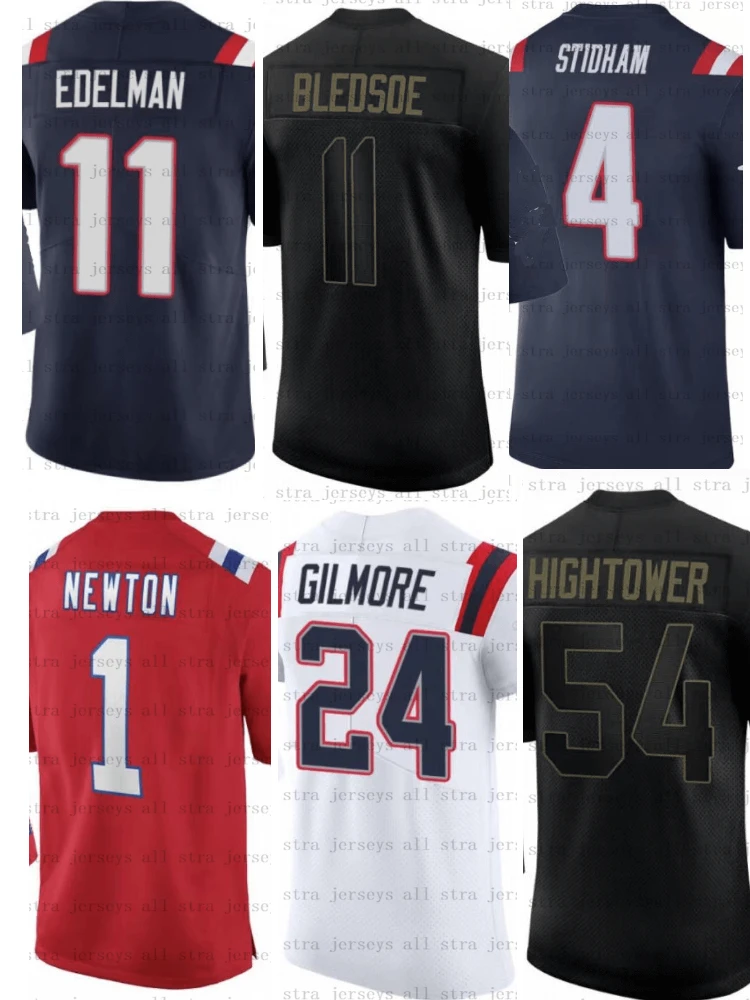 Футболка американского футбола 1 Cam Newton 4 Jarrett Stidham 10 Mac Jones11 Julie Edelman12 Tom Brady 24 Stephon