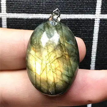 

Necklace Pendant Natural Labradorite Jewelry For Woman Man Yellow Light Crystal 28x20x12mm Beads Silver Moonstone Gemstone AAAAA