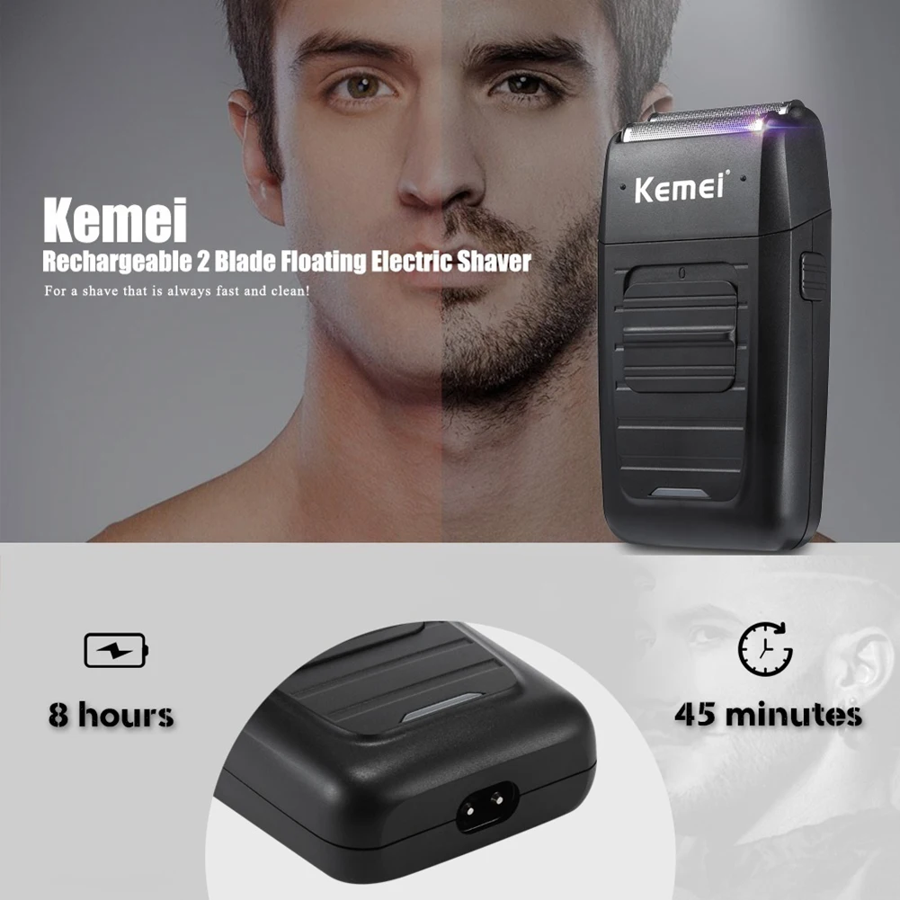 Kemei аккумуляторная электрическая Беспроводная Бритва с двумя лезвиями, возвратно-поступательная Бритва для бороды