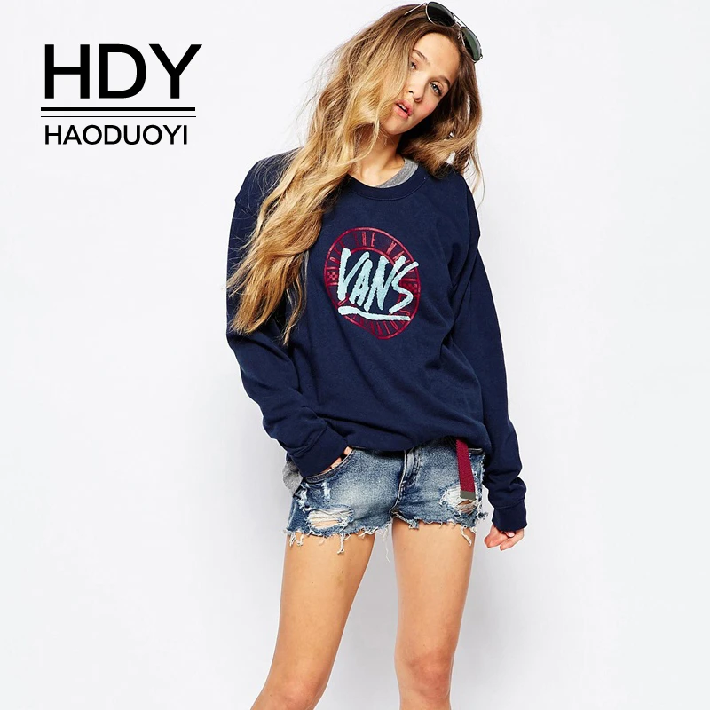 HDY Haoduoyi новая модная повседневная толстовка с длинными рукавами и с модным принтом, женский свитшот с принтом в спортивном стиле, трикотажный свободный джемпер с круглым вырезом, повседневный, уличный стиль