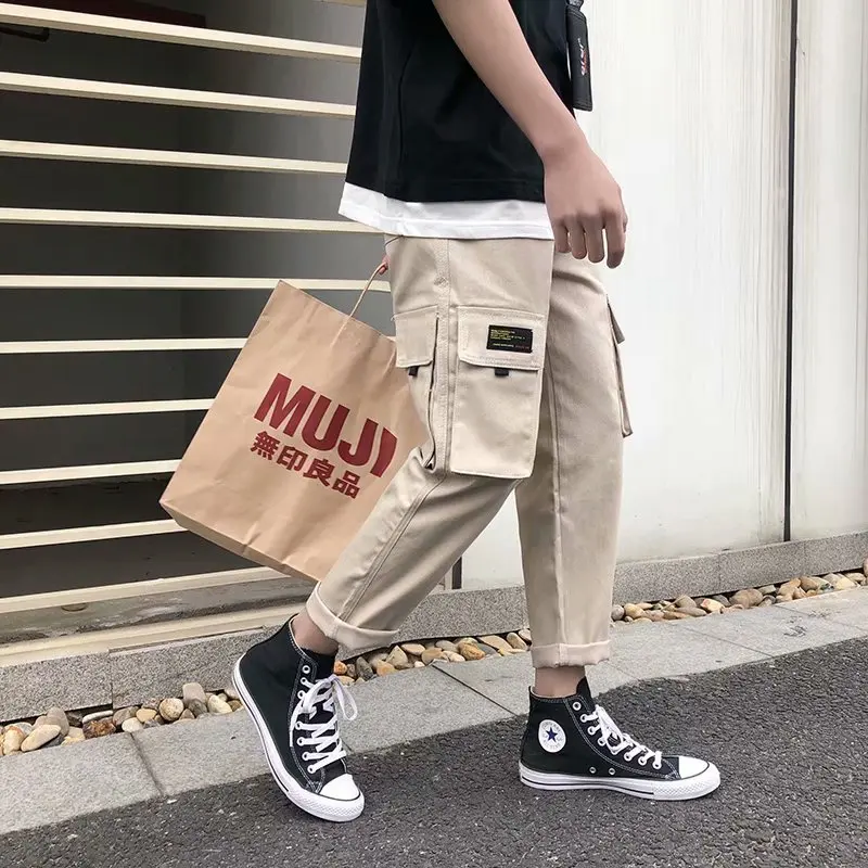 

New Style MEN'S Overalls Popular Brand Multi-pockets Casual Pants Japanese-style Retro Loose-Fit Trend Straight-Cut Versatile Ca