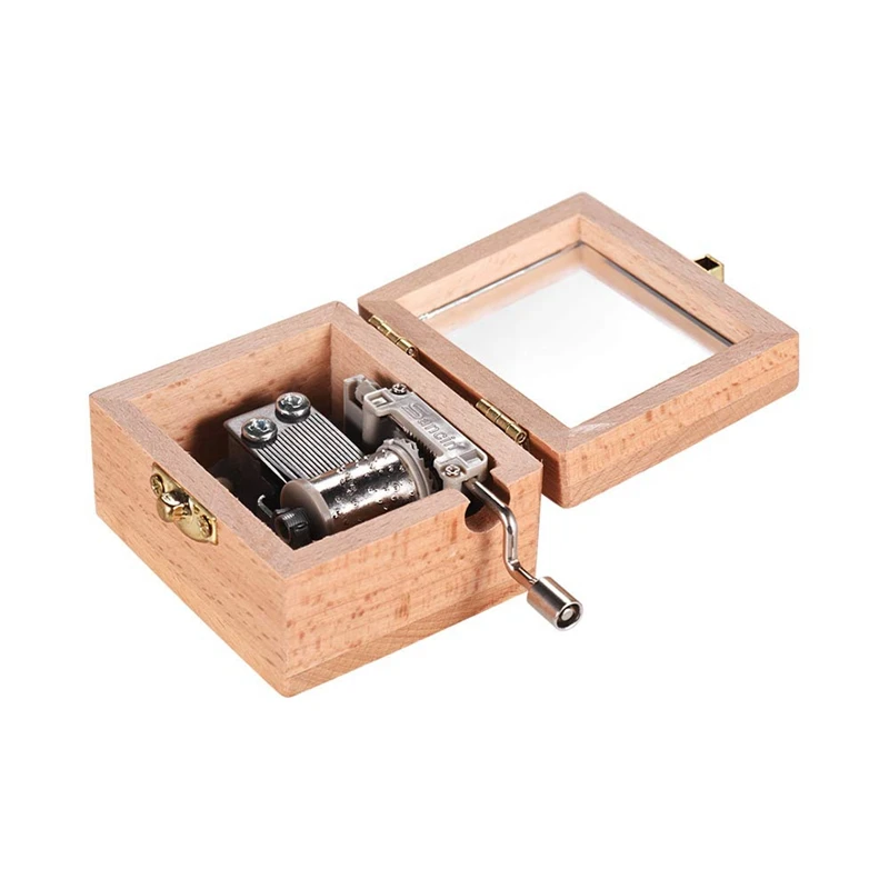 ABUO-Wooden Hand Crank Music Box Classical Melody Birthday Christmas Festival Musical Gifts Home Office Decoration Crafts