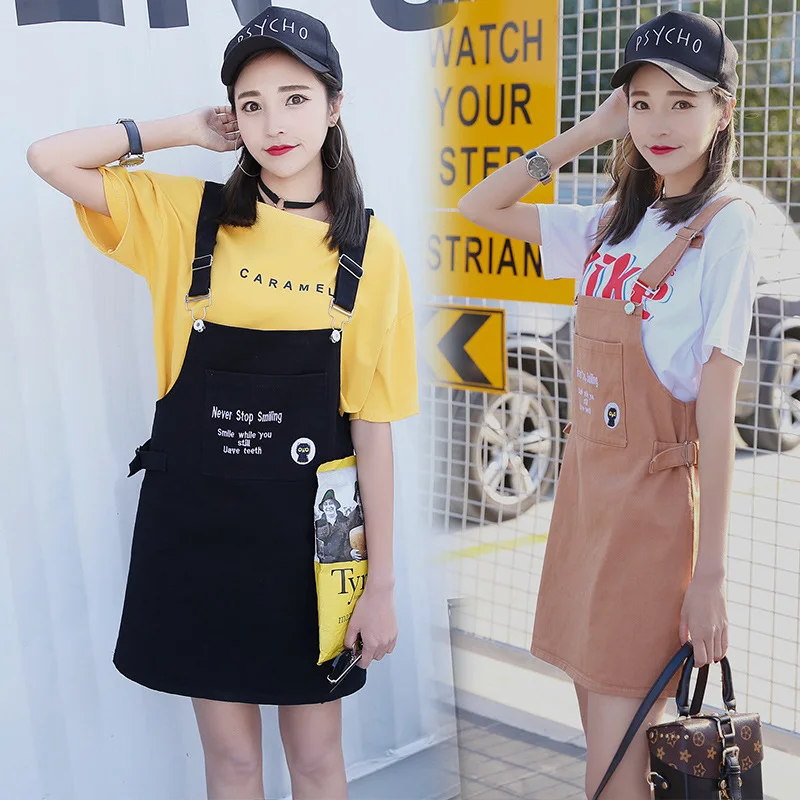 

2018 Spring And Summer Loose-Fit Slimming Cowboy Strap Dress Women's Mid-length Camisole Skirt