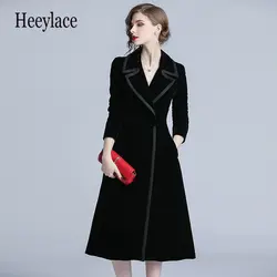 Роскошное черное бархатное длинное зимнее пальто Casacas Para Mujer Invierno 2019 готическое Женское пальто с длинными рукавами Casaco Feminino