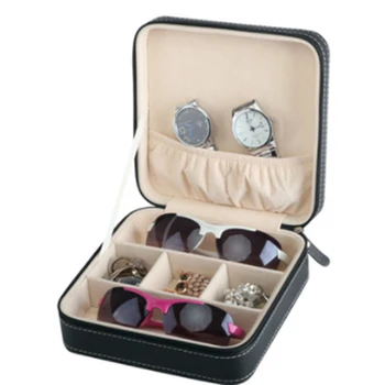 

Jewelry Box Portable Storage Organizer Sunglass Watch Earring Holder Zipper Women Jewelry Display Travel Case