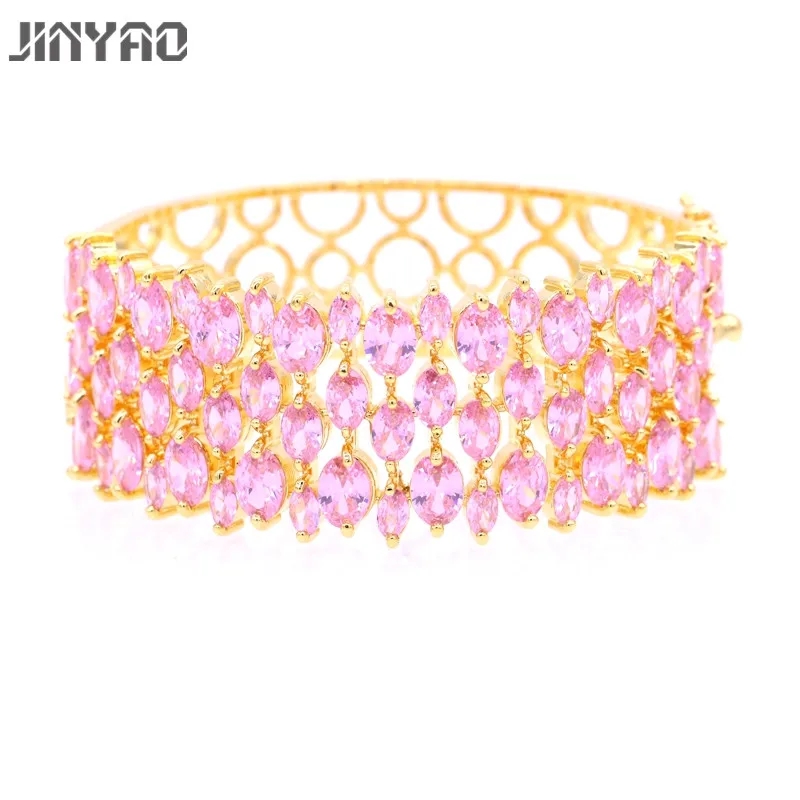 JINYAO Модный Браслет-манжета из желтого золота, AAA циркон, широкий браслет для женщин, аксессуары для свадебной вечеринки, ювелирные изделия, 11 цветов